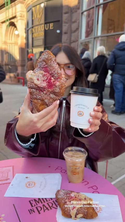 Instagram post by @chewyorkcity for Planet Oat. Caption reads: Just checked out the Emily In Paris x @planetoat....