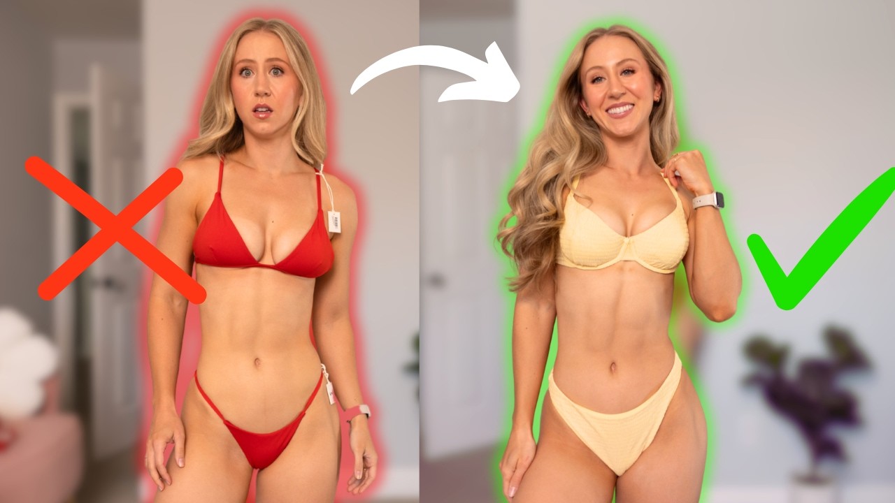 YouTube post by @KathrynMueller for Lazuli Label. Caption reads: I Found the Best DD+ Bikinis: No More Spillage!.