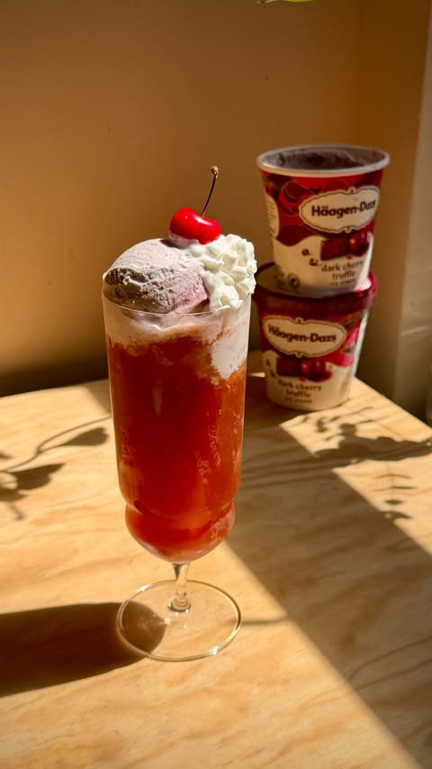 Instagram post by @jarbae for Häagen-Dazs Ice Cream. Caption reads: Boozy Cherry Cola Ice Cream float 🍨 A lush....