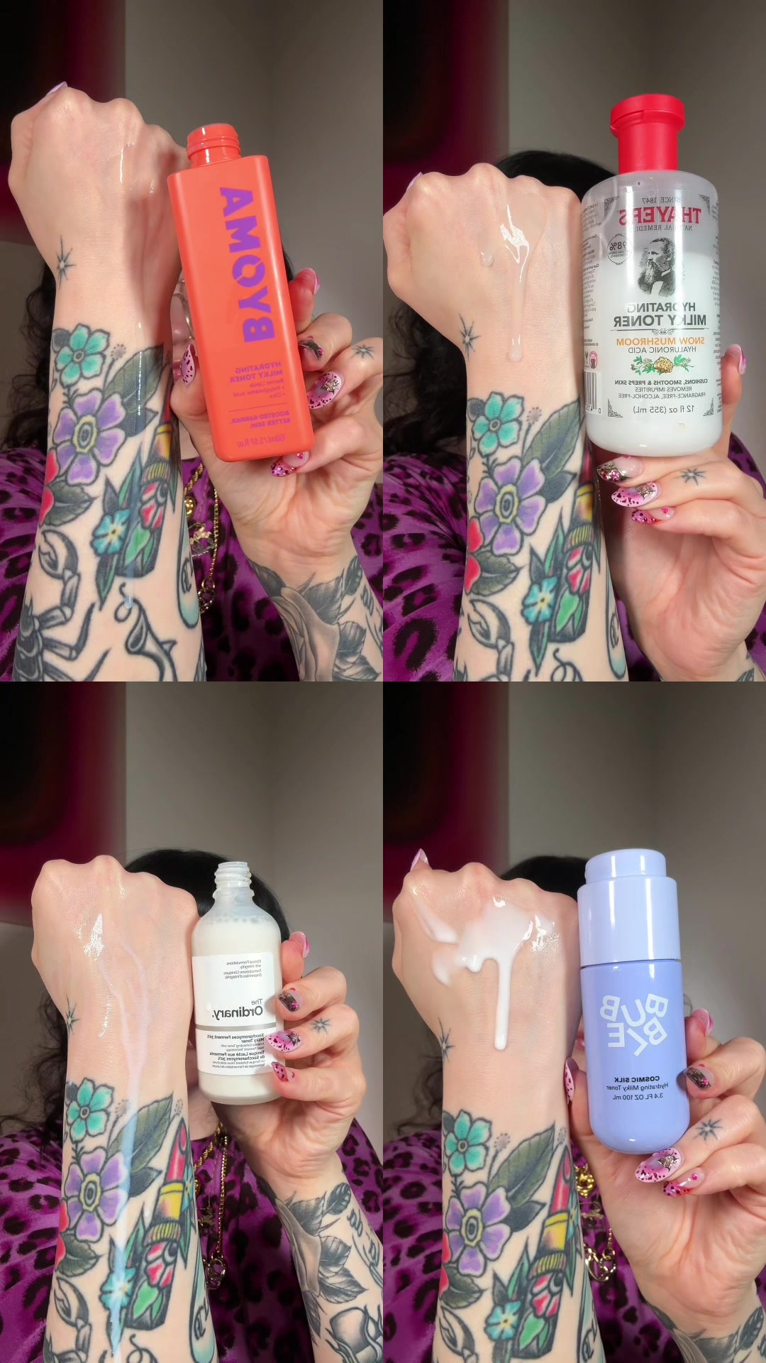 TikTok post by @theglowscout for hellobubble.com. Caption reads: battle of the budget friendly milky toners at....