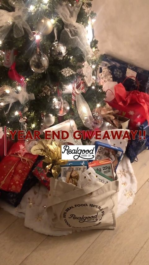 Instagram post by @transformationaltruth for Real Good Foods. Caption reads: END OF YEAR GIVEAWAY TIME🥳
Closes Jan 1 New....