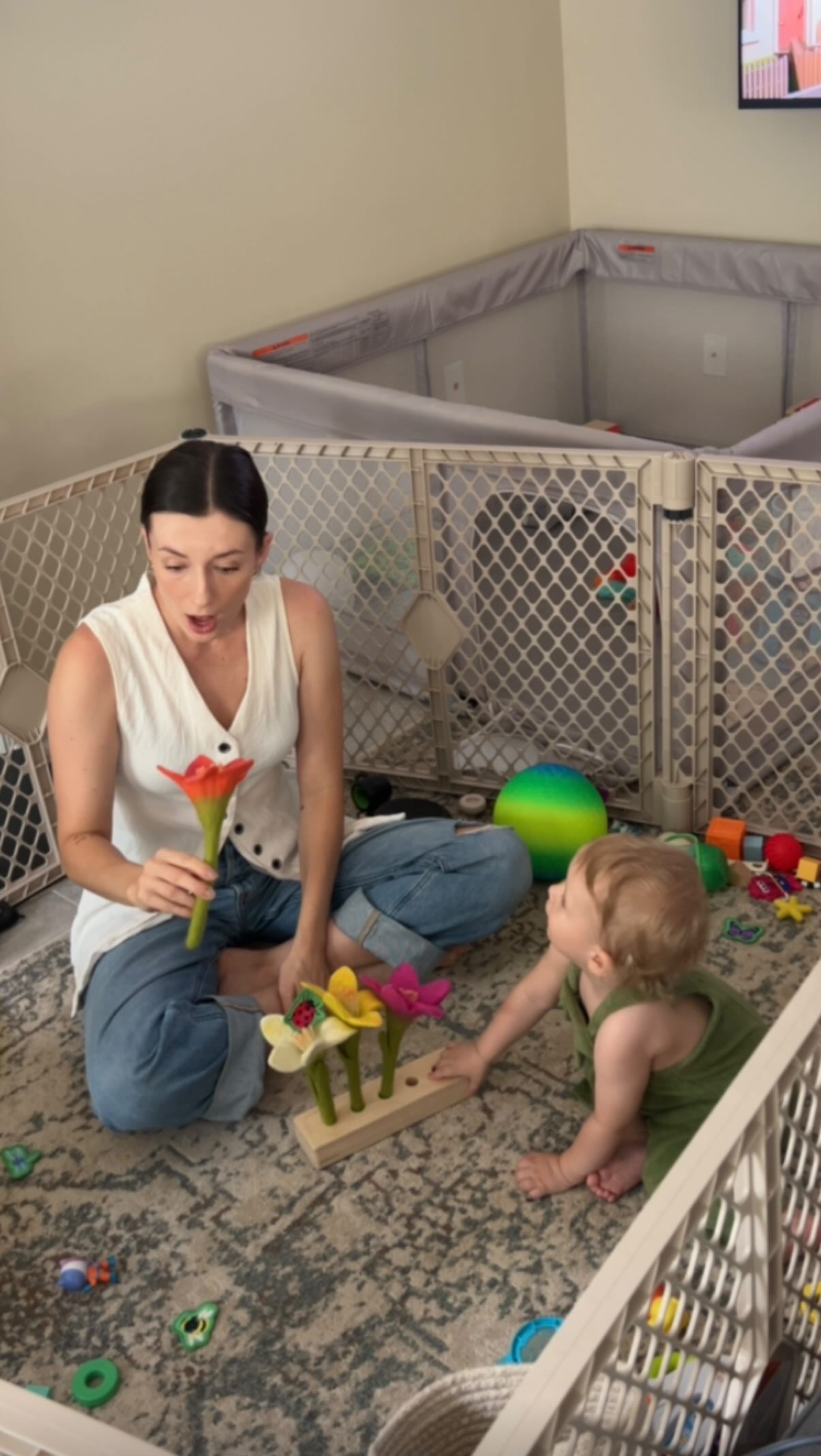 Instagram post by @bilingualcoco for Lovevery. Caption reads: Exaggerated speech brought to you by....