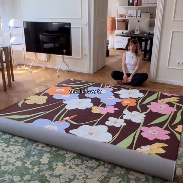 Instagram post by @aljahorvat for Society6. Caption reads: thinking about it now, I could get another rug for....