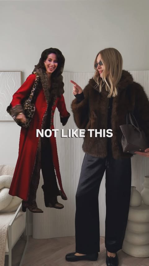 Instagram post by @charlottebuttrick for ARKET. Caption reads: Sorry Janis 🙃 Stylist tips for how to wear a faux....