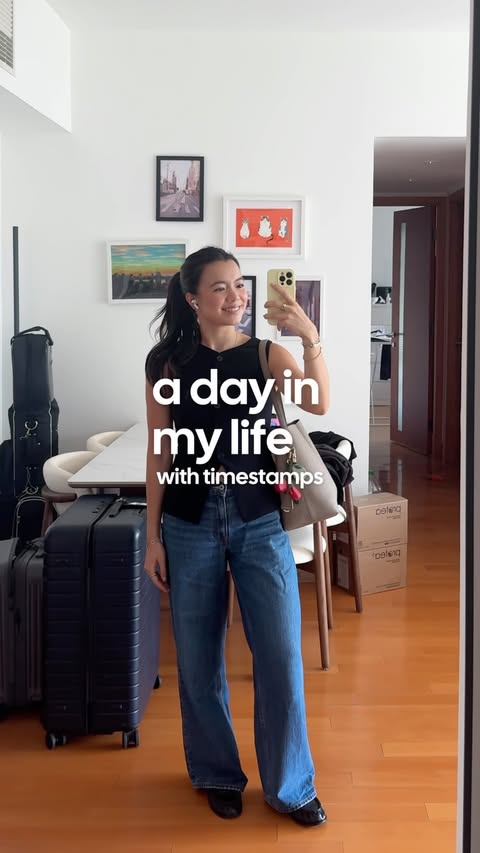 Instagram post by @elizabethhhloves for Abercrombie & Fitch. Caption reads: a realistic day in my life in hong kong! 🖥️☕️ 9-6....