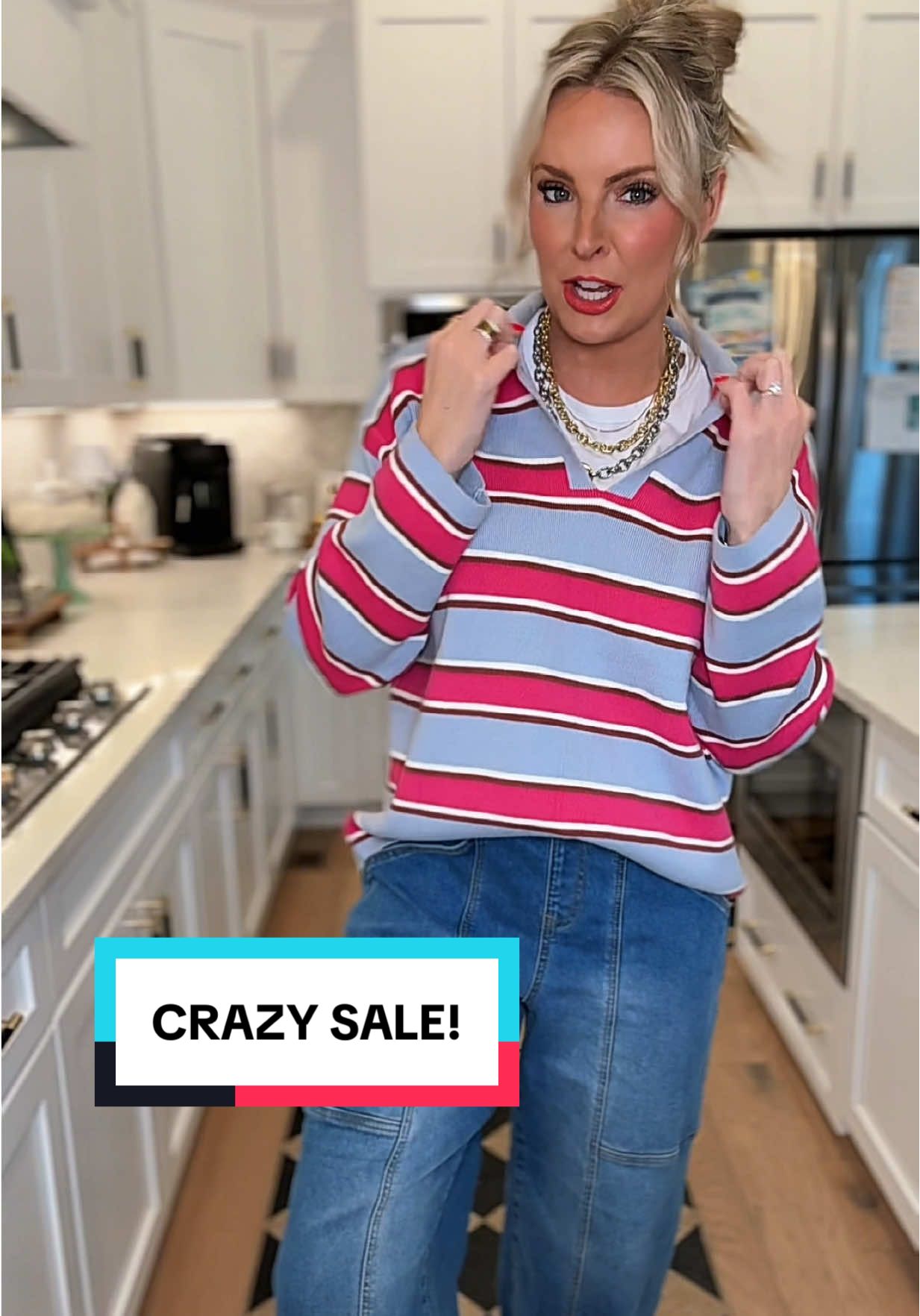 TikTok post by @leahkatm22 for Evaless. Caption reads: The price of this @Evaless.official sweater polo....