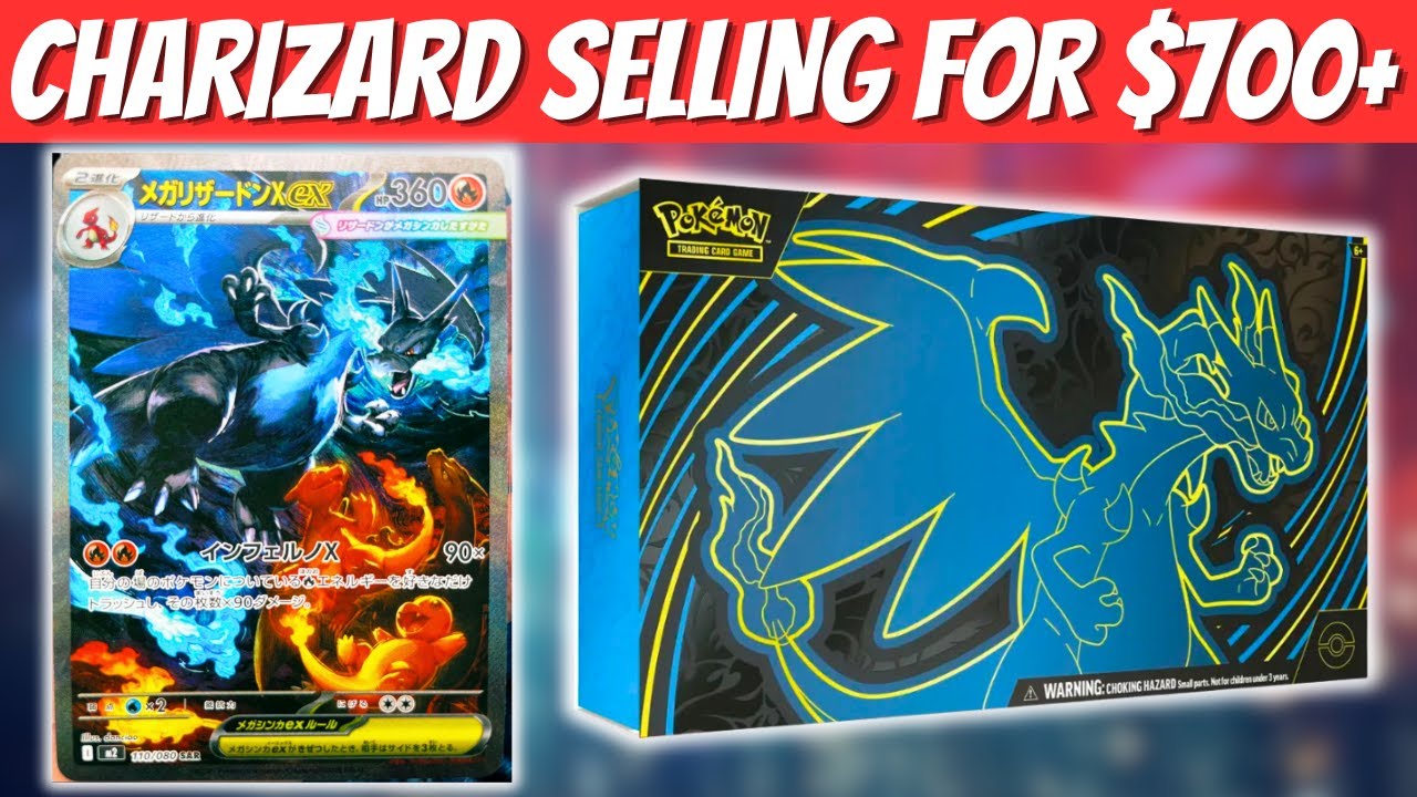 YouTube post by @Itwasneveraphasecards for Sticker Mule. Caption reads: Charizard Selling For $700+ Already! Pokemon....