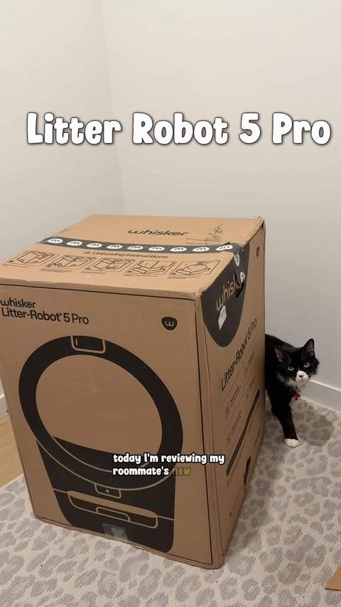 Instagram post by @justopiethings for Litter-Robot by Whisker. Caption reads: My roommates officially have a nicer bathroom than....