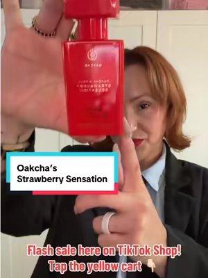TikTok post by @eeveeochoa27 for OAKCHA. Caption reads: [...] scent of the day! 🍓 Spritzed on @Oakcha....