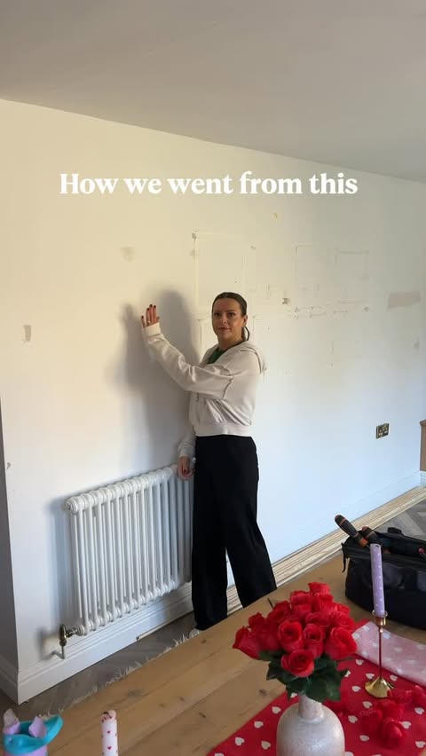 Instagram post by @home_across_the_swale for RYOBI Tools USA. Caption reads: From blank dining room walls to this! Ad We....
