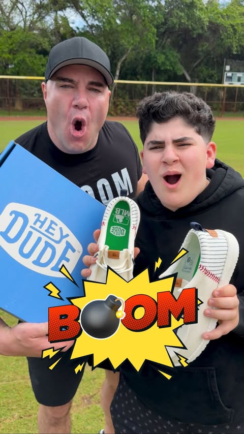 Instagram post by @a.j.andbigjustice for HEYDUDE. Caption reads: @heydude Brings The BOOM! 💥 With Their MLB [...].