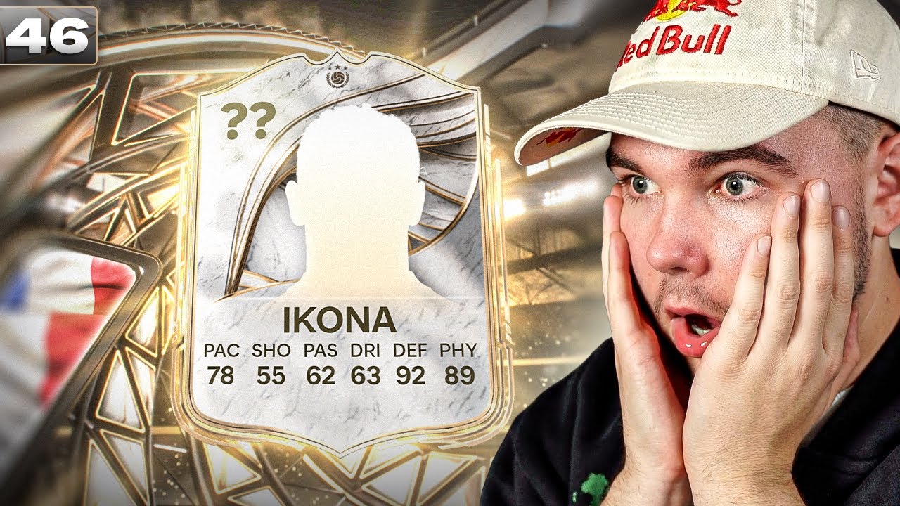 YouTube post by @PLKD for R-GOL. Caption reads: MY FIRST ICON PACK!! - FC26 Ultimate Team [#46].