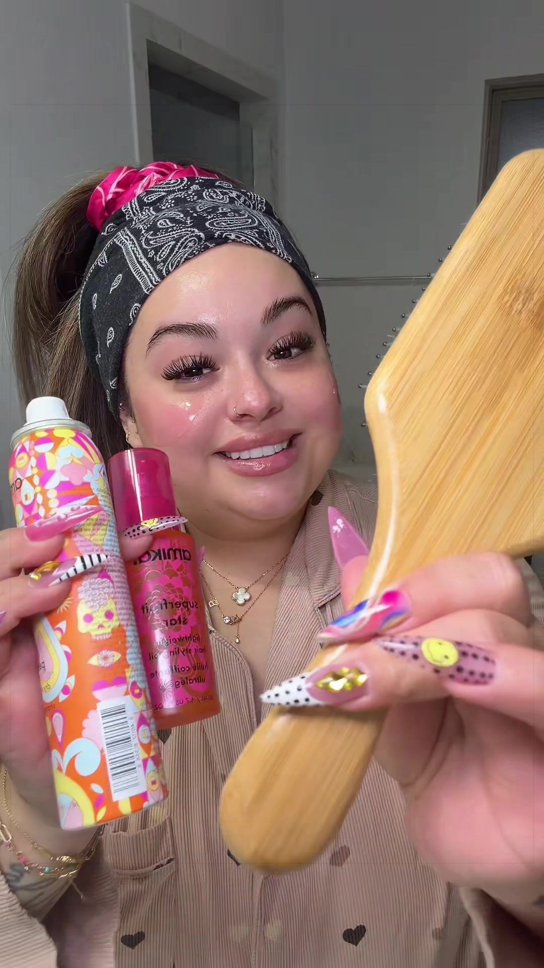 TikTok post by @rachel_bynum for Amika. Caption reads: @amika for my night time hair care routine! [...].