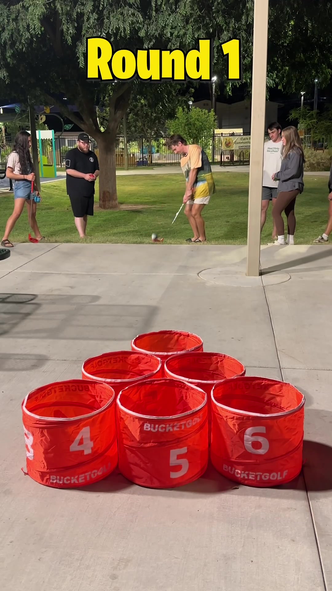 TikTok post by @samjagodagolf for Bucketgolf Game. Caption reads: Bucket Golf Battle Royale 👑 @BucketGolf .