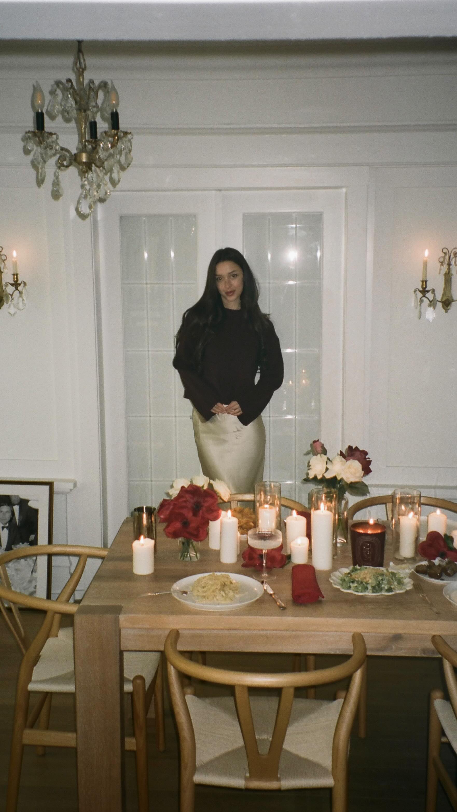 Instagram post by @zaraynaf for Everlane. Caption reads: @everlane silk, sweaters, burgundy, & a bowl of....