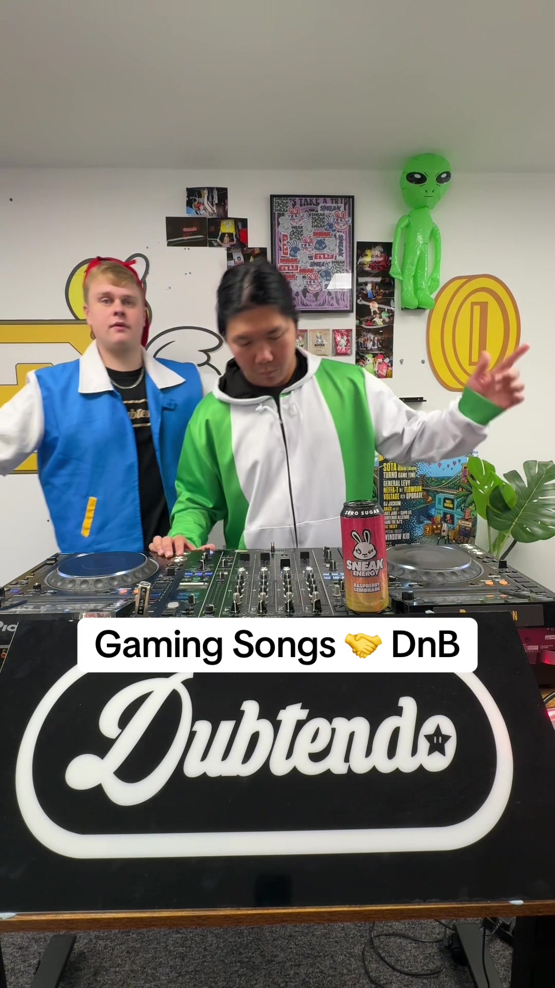 TikTok post by @dubtendo for Sneak Energy. Caption reads: [...] gaming songs with DnB! Fuelled by @Sneak....