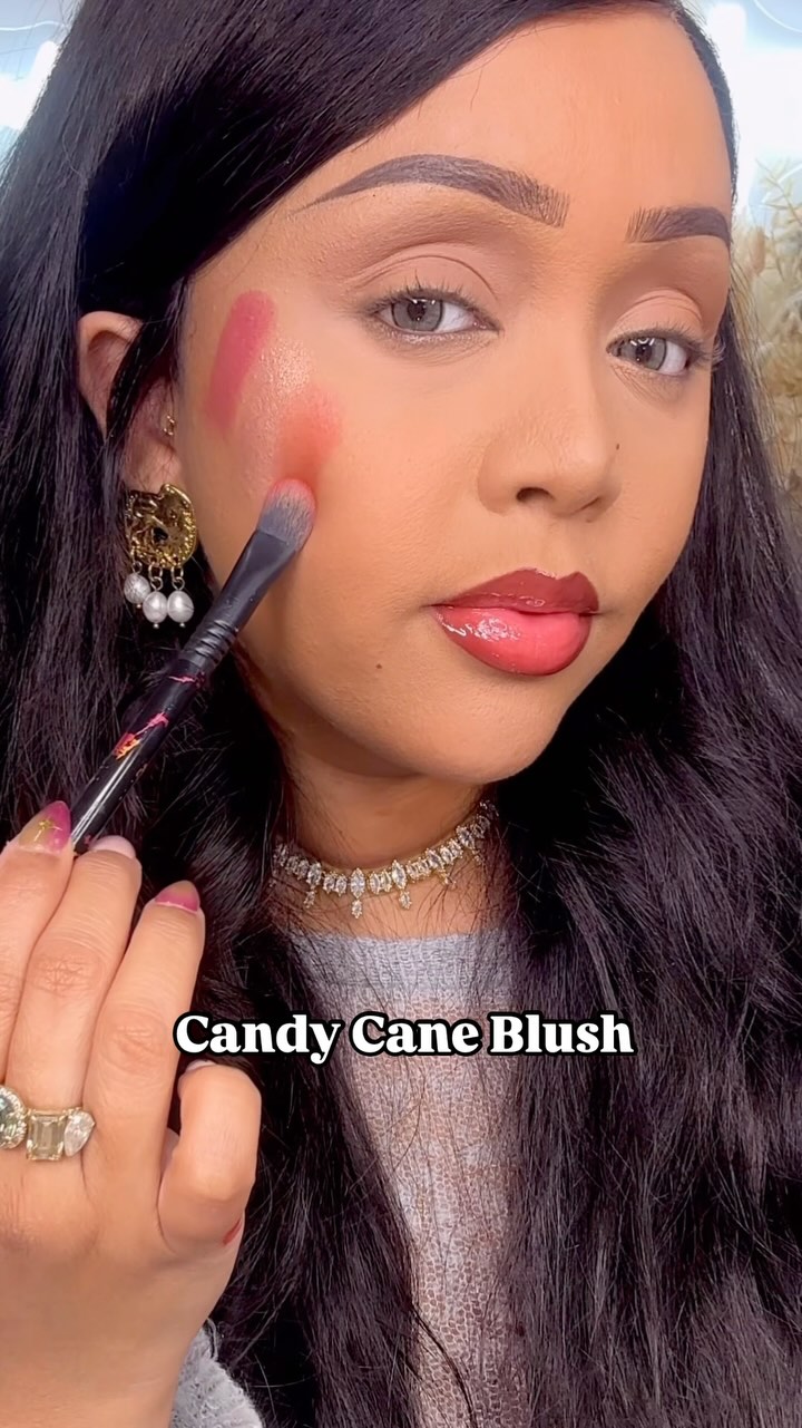 Instagram post by @glamwithsuzan for Ciaté London. Caption reads: Candy cane blush = Blush + Highlighter for the win....