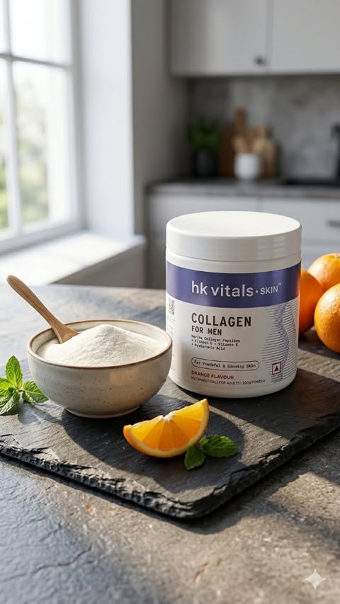 Instagram post by an influencer for HK Vitals. Caption reads: Stock @hkvitals collagen for men Shop from [...].