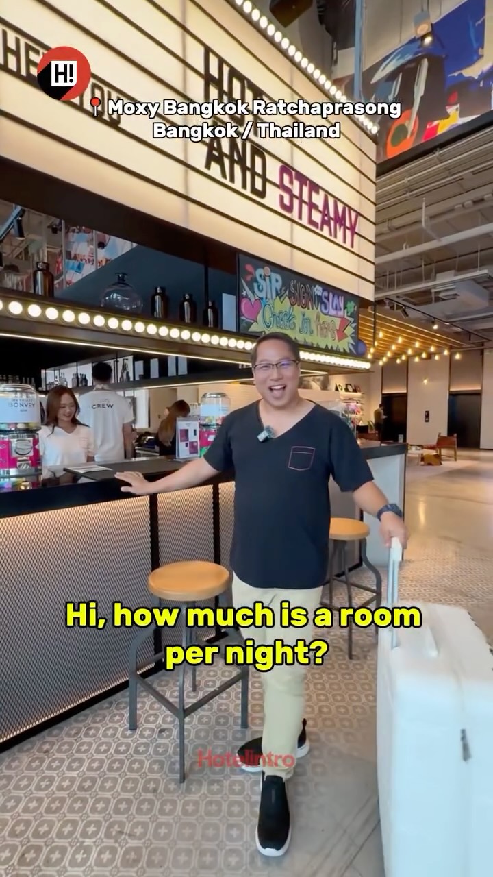 Instagram post by @hotelintro for Moxy Hotels. Caption reads: [...] Bangkok / Thailand @moxybangkok and....