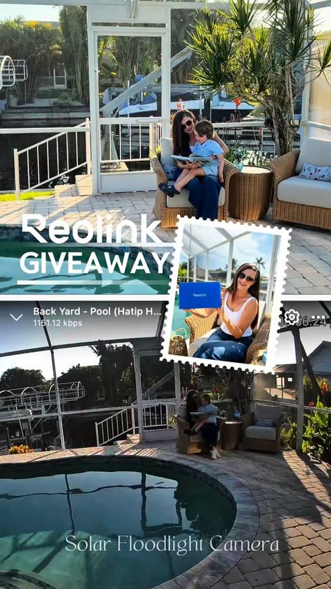 Instagram post by @thesunshinestatemom for Reolink. Caption reads: Giveaway CLOSED! Win a Reolink Solar Floodlight....