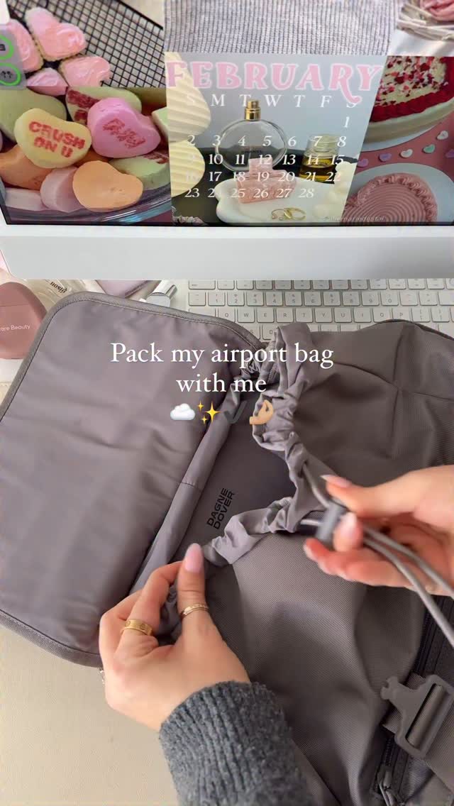 Instagram post by @alliemariedigital for Touchland. Caption reads: Pack my travel bag with me! Essentials on....