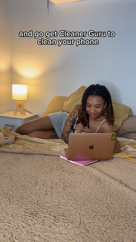 Instagram post by @dejah.leshae for Cleaner Guru. Caption reads: Clean up your storage so you can edit that content....