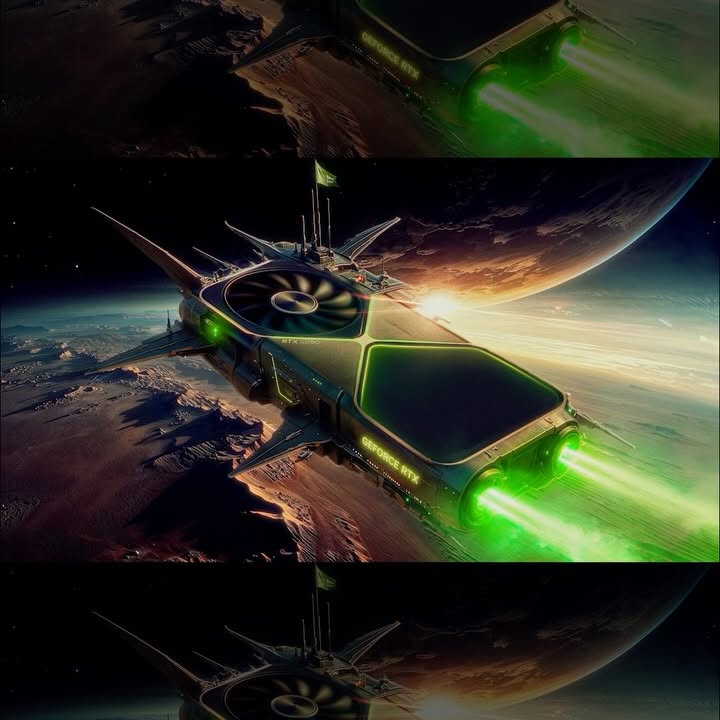 Instagram post by @rocodelaportilla for NVIDIA. Caption reads: La RTX 5090 es la nave que llevará tu creatividad....