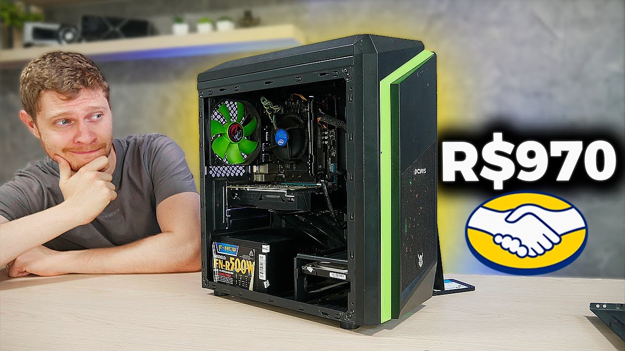 YouTube post by @tecnoart101 for Gvgmall. Caption reads: I bought a gaming PC for R$970 on Mercado Livre!....