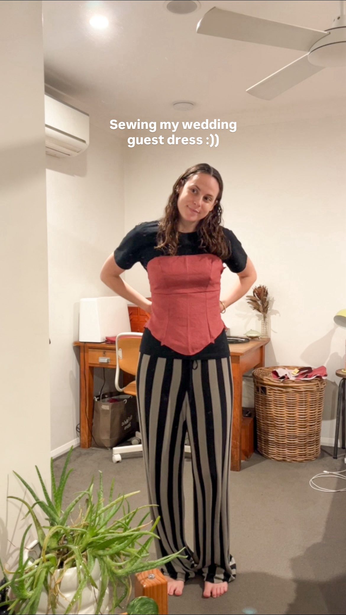 Instagram post by @georgias_portfolio for The Fabric Store. Caption reads: PART 2 ✂️ sewing my wedding guest dress....