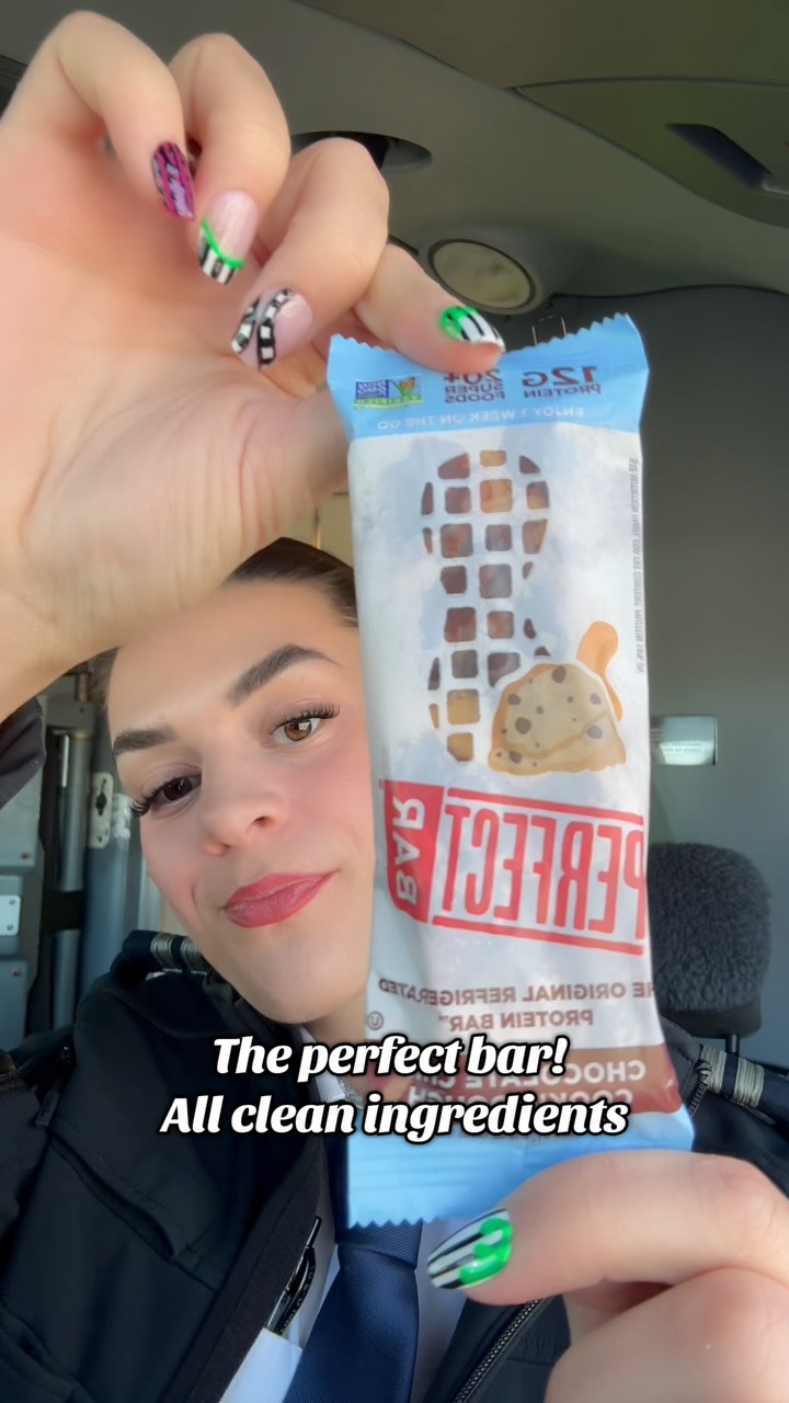 Instagram post by @pilot.avabelle for Perfect Bar. Caption reads: Not a big day of eating, but other than panda....