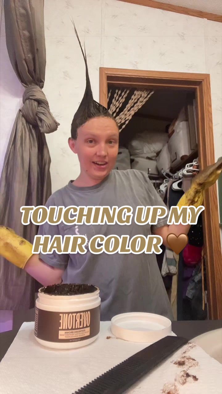 TikTok post by @mamaruppert for oVertone Color. Caption reads: [...] to touch up my hair color again 🤎 @oVertone....