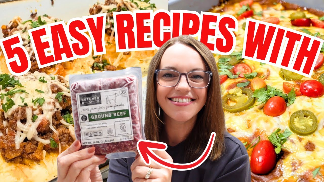 YouTube post by @MandyintheMaking for Taste of Home. Caption reads: Ground Beef 5 Ways! One Ingredient, Five Totally....