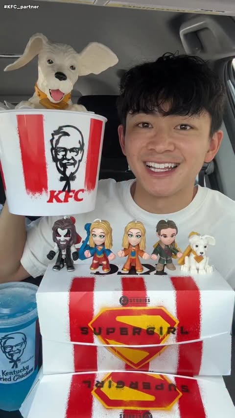 Instagram post by @thejcheneats for KFC. Caption reads: Trying @kfc NEW Supergirl Ultimate Meal 🔥 [...].