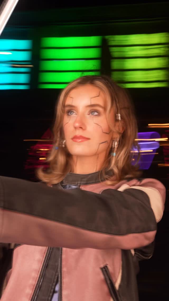 Instagram post by @alishquiche for Swatch. Caption reads: 80s neon dreams. Reborn for today ⌚️🌃🚓🎆....