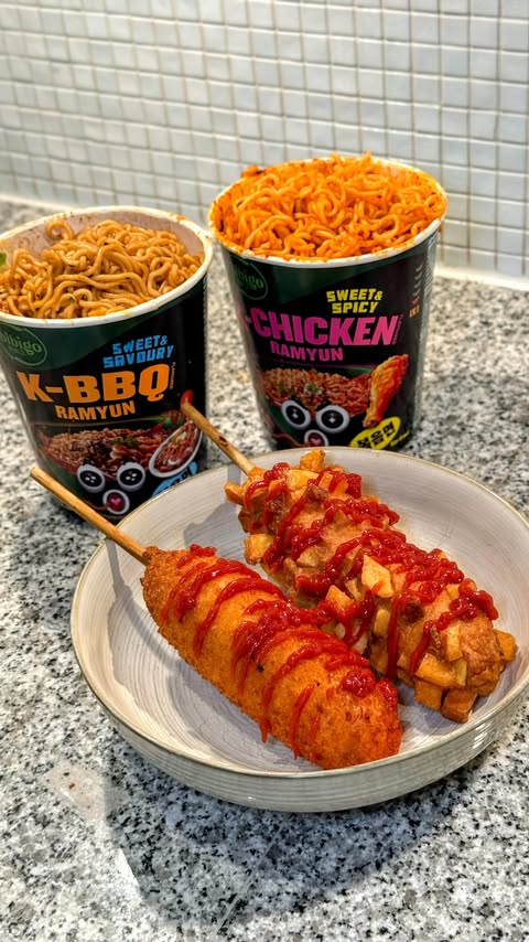 Instagram post by @foodfoolamsterdam for Bibigo. Caption reads: [...] but here we are 🍜🤭 ad Trying all the....