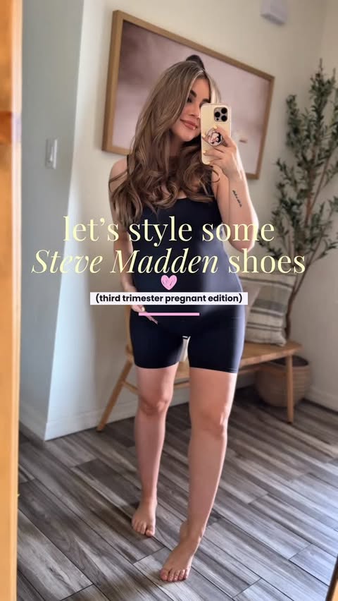Instagram post by @nayeli.tirado for Steve Madden. Caption reads: [...] pregnant self can be a challenge but....