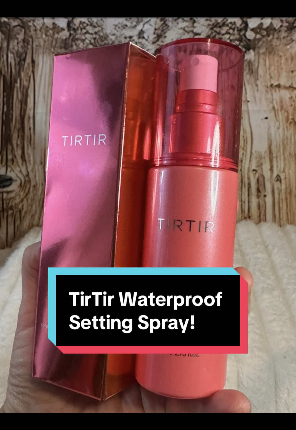 TikTok post by an influencer for TIRTIR. Caption reads: TirTir Waterproof Setting Spray [...].