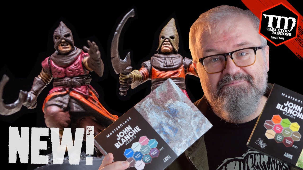 YouTube post by @tabletopminions for The Army Painter. Caption reads: TWO NEW John Blanche Paint Sets! Can I Make Them....