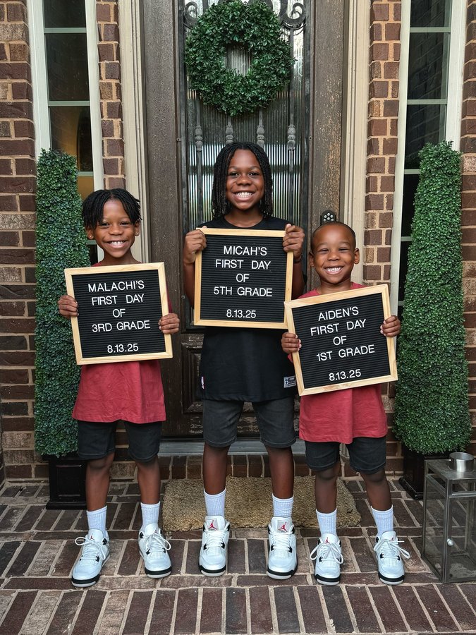 Instagram post by @latishatankard for Hibbett. Caption reads: First day of 5th, 3rd, and 1st grade for the....