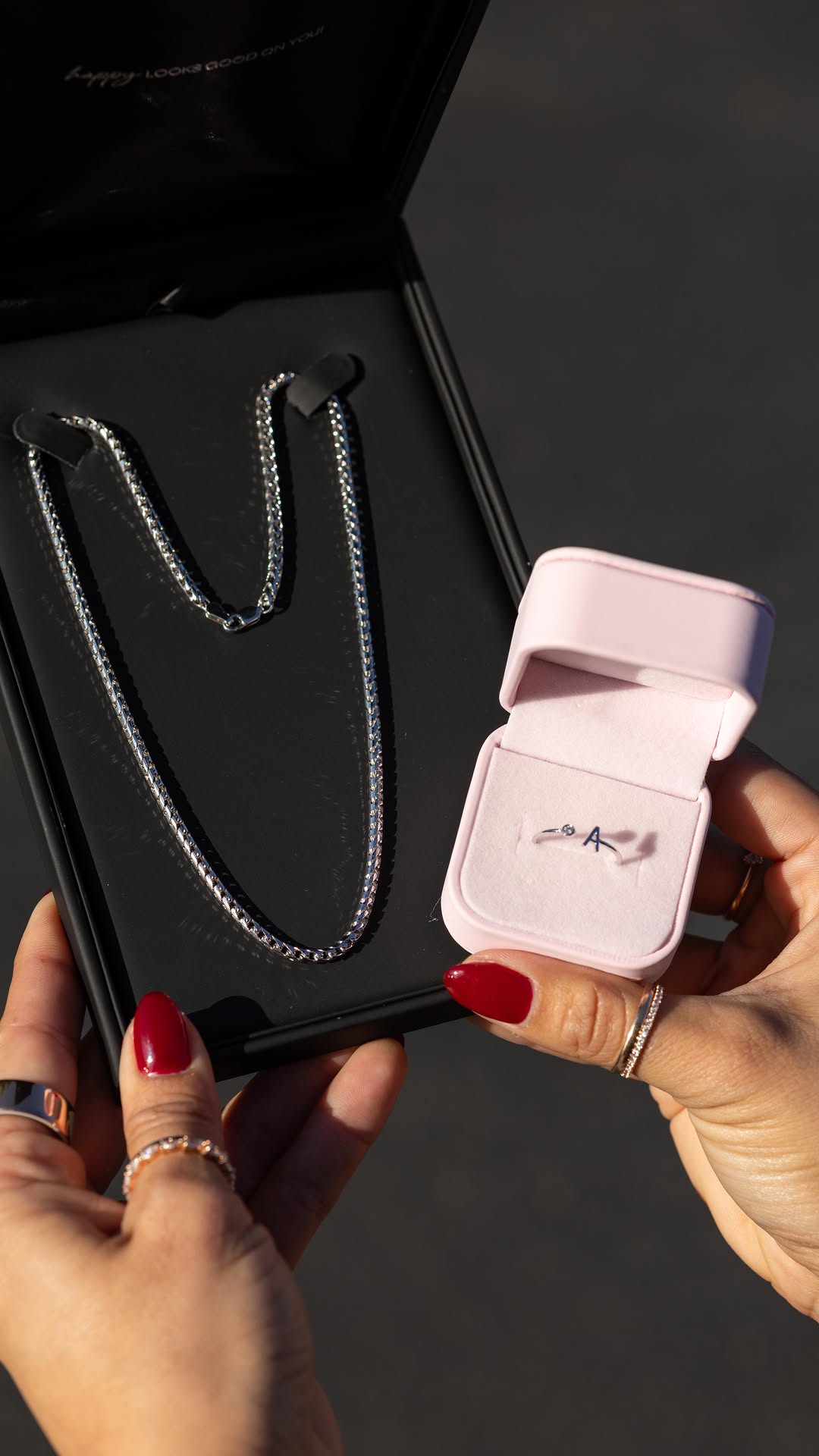 Instagram post by @happilyevansafterr for Happy Jewelers. Caption reads: [...] this gorgeous ring and necklace from....