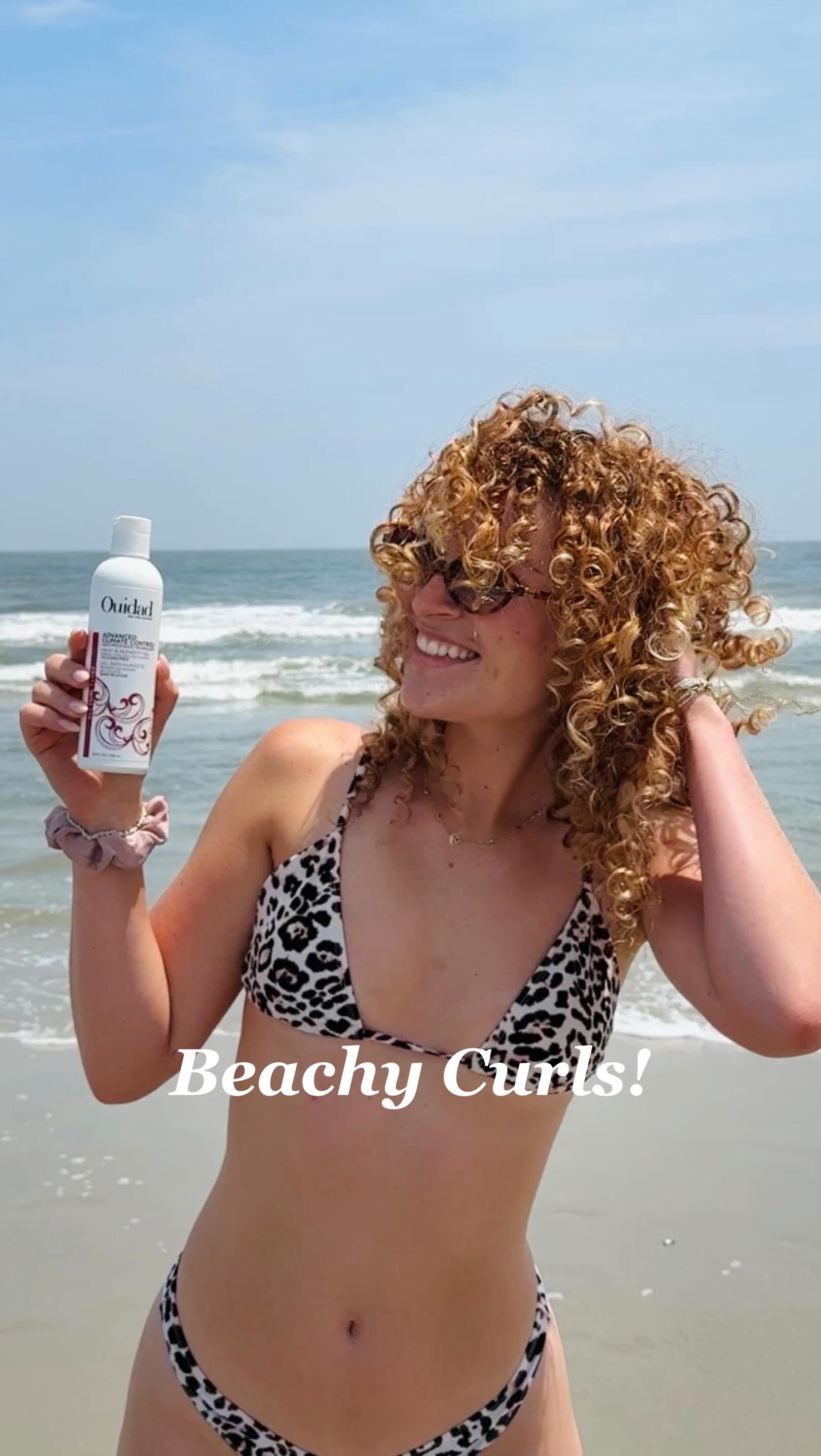 Instagram post by @ringlet.riss for Ouidad. Caption reads: If your curls still look AMAZING after a beach....