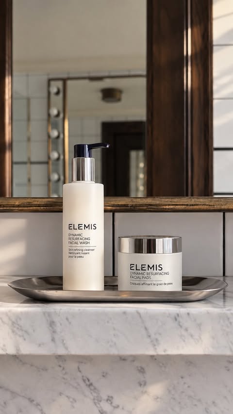 Instagram post by @ksushakhimiy for ELEMIS. Caption reads: [...] skincare duo for smooth, glowing skin.....