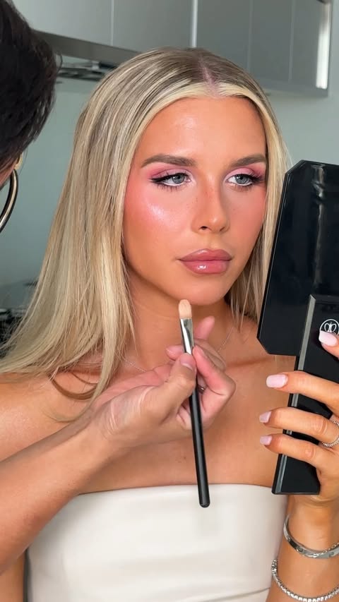 Instagram post by @mitch.greer for Prada Beauty. Caption reads: Another glam session - this time baby doll glam....