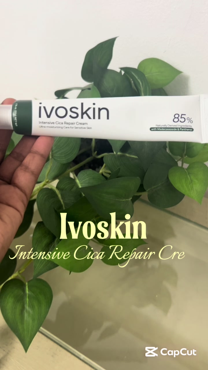 TikTok post by @madelynemontero for Ivoskin. Caption reads: [...] calm and care for sensitive skin. 💚✨....