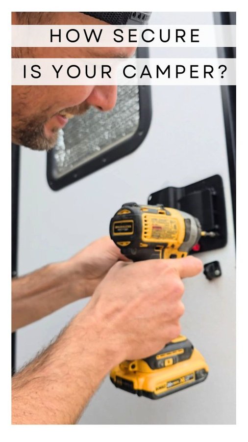 Instagram post by @boundlessbronnekes for RVLock. Caption reads: Changing out our stock lock to RVLock was our very....