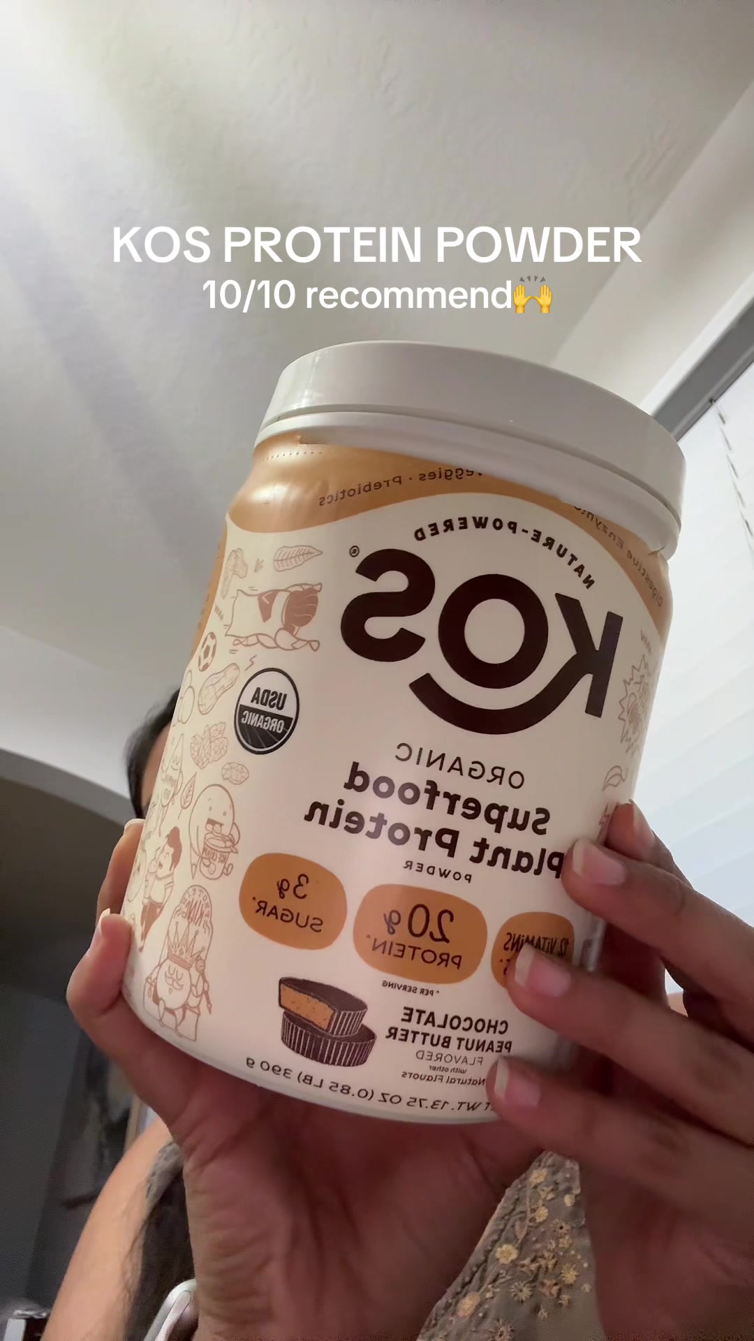 TikTok post by @elyyydlm for KOS. Caption reads: @KOS Superfoods is my new favorite protein [...].