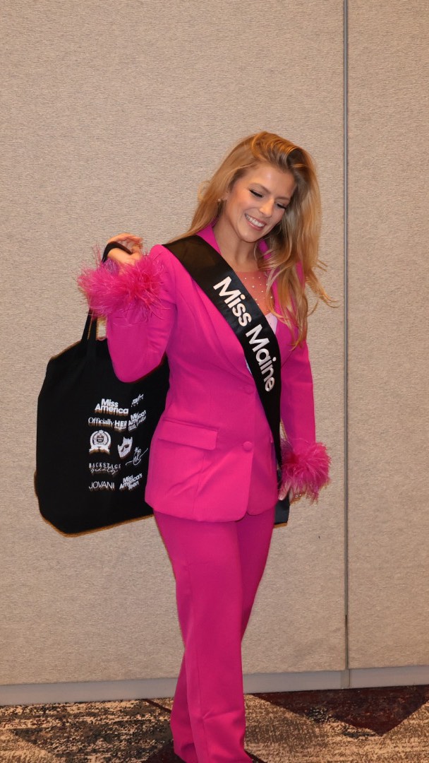 Instagram post by @jennie_daley for Sherri Hill. Caption reads: I checked into MISS AMERICA! This cannot be....