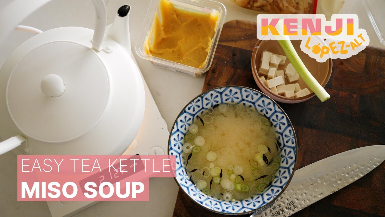 YouTube post by @JKenjiLopezAlt for BALMUDA. Caption reads: Use the Electric Kettle for Fast and Easy Miso....