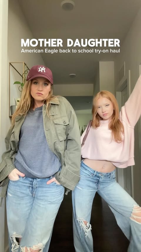 Instagram post by @loveshannoncole for American Eagle. Caption reads: a little mother-daughter @americaneagle try-on....