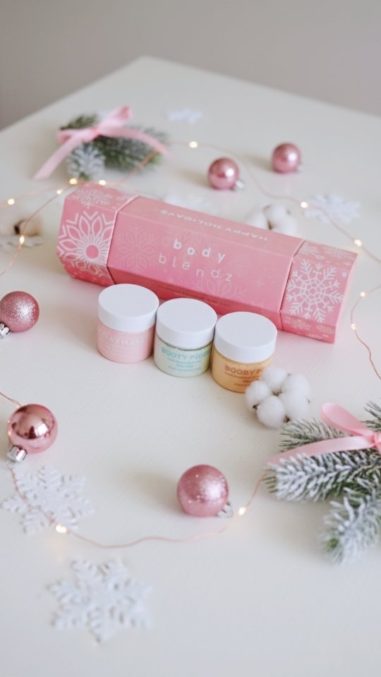 Instagram post by @alize_sarah for BodyBlendz. Caption reads: Unwrap the glow✨ BodyBlendz Holiday Cracker Gift....